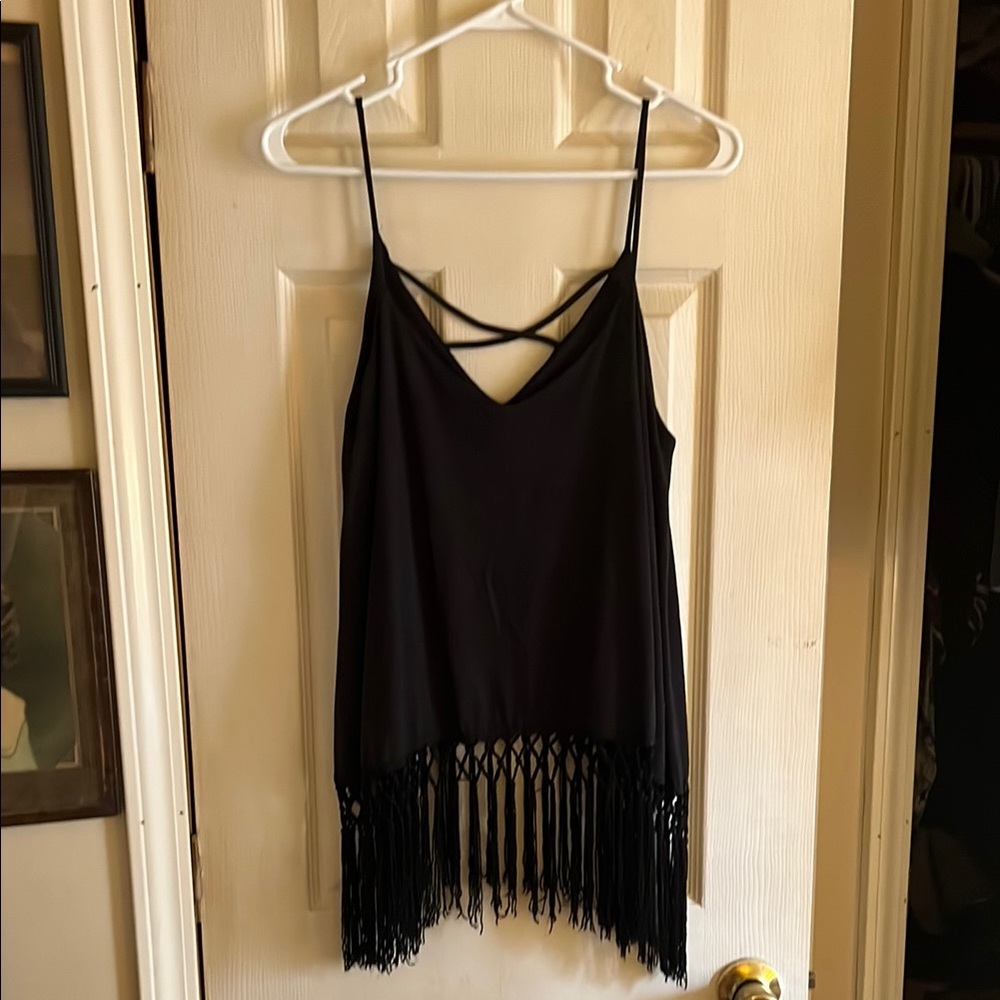 Black Fringe Women's Top